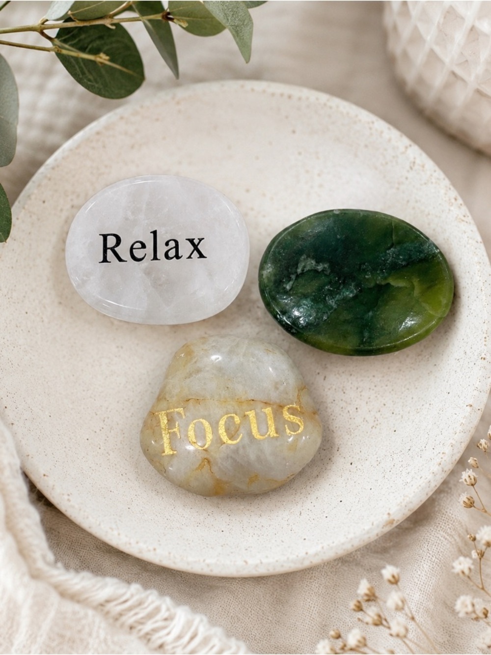 Relax Focus Crystal Worry Stones Set Meditation Mindfulness Gift Healing Stones